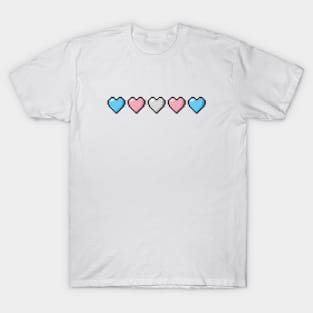 Row of Five Transgender Pride Flag Pixel Hearts T-Shirt